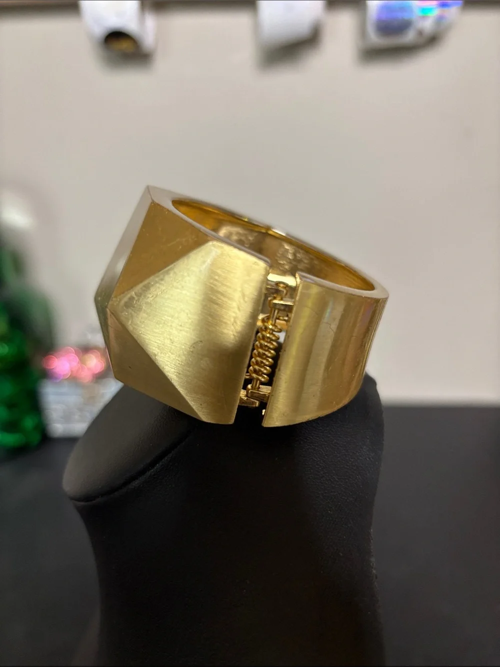 Gold Faceted Statement Bangle Bracelet
